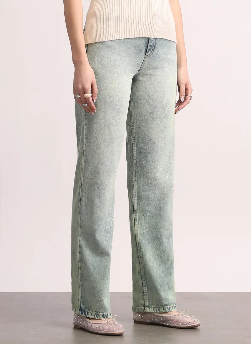 Urbano Fashion  Urbano Fashion Women's Ice Blue High Rise Straight Fit Washed Jeans Non-Stretchable for Women | Best Price UAE